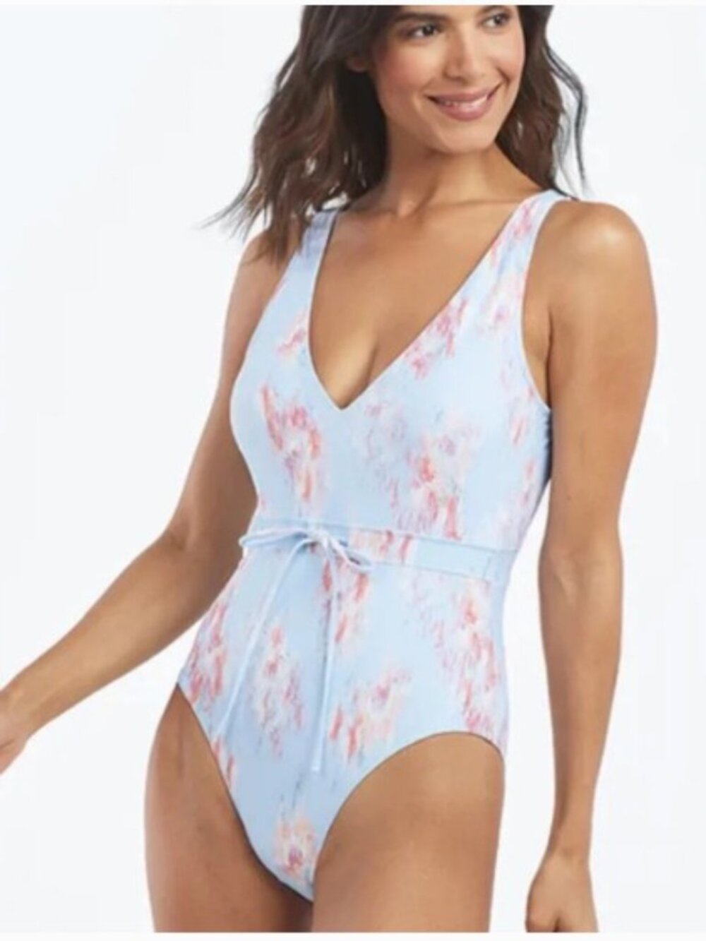 Summersalt Brand Women's size 8 Blue Pink Tie Waist Backflip One Piece Swimsuit